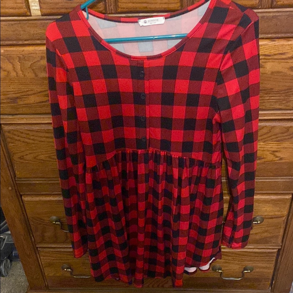 Red and Black Plaid Long Sleeve Dress
